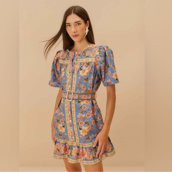 FARM Rio Dresses & Skirts - FARM Rio Blue Superbloom Tapestry Organic Cotton Mini Dress